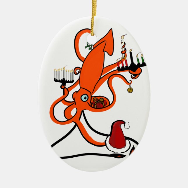 Tintenfisch-Winter-Feiertag Keramikornament (Vorne)