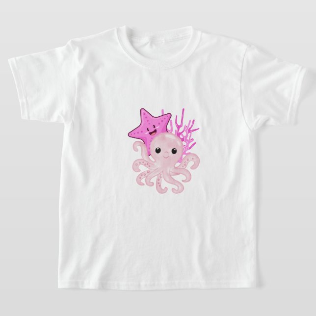 Tintenfische, Seesterne, rosa Korallenriff, Meeres T-Shirt (Ablage )