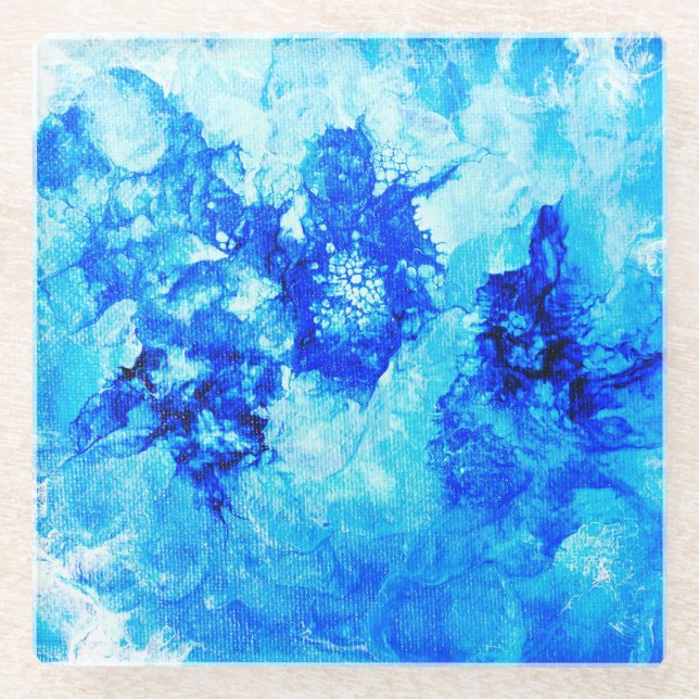 Tintenklatsche Blau abstrakte Kunst Untersetzer (Vorderseite)