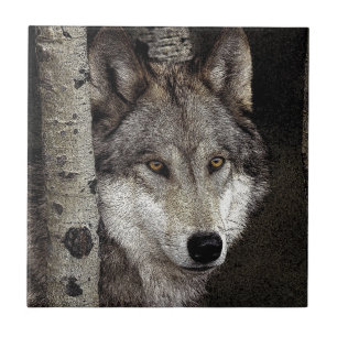 Tintenkunst Fliese oder Trivet des grauen Wolfs
