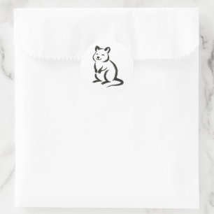 Tintenpinsel Quokka – Minimalistisches Tierdesign Runder Aufkleber