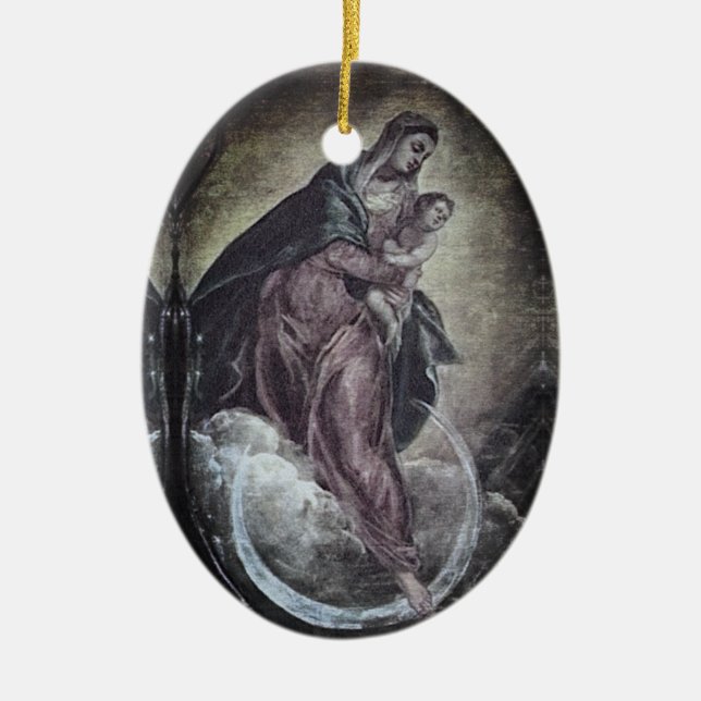Tintoretto Crescent Moon Madonna Maria Apokalypse Keramik Ornament (Vorne)