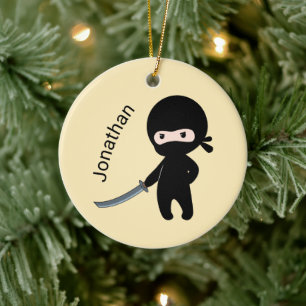 Tiny Angry Ninja, Individuelle Name auf Gelb Keramik Ornament