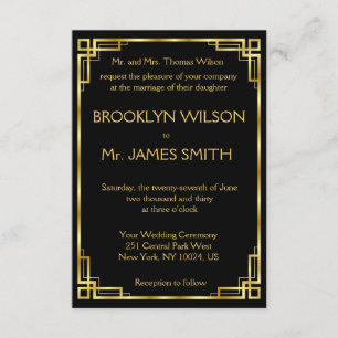 Tiny Art Deco Black and Gold Einladungen für Hochz
