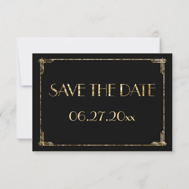 Tiny Art Deco Gold Foil Wedding Save the Date Card (Vorderseite)