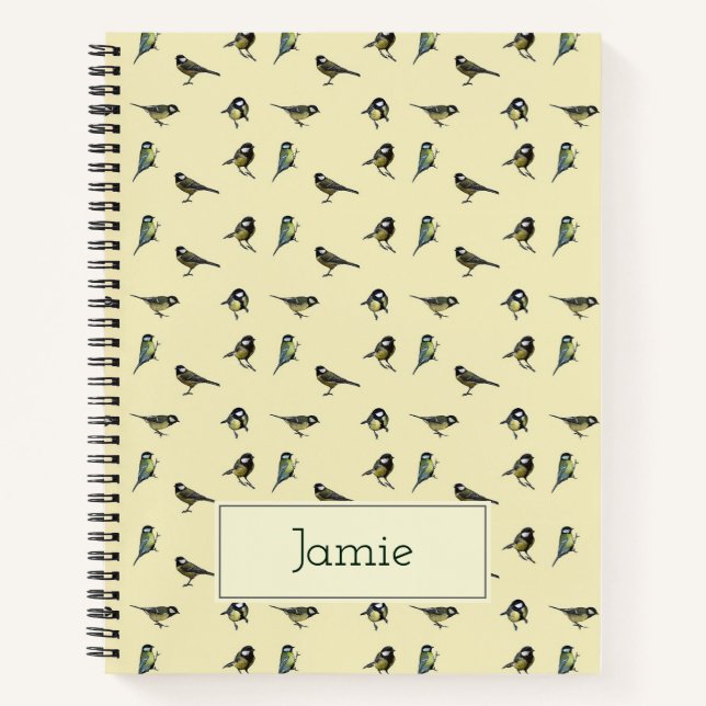 Tiny Birds Pattern on Beige Personalised Notizbuch (Vorderseite)