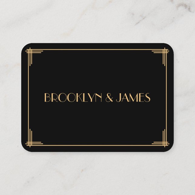 Tiny Black Gatsby Art Deco Wedding RSVP Begleitkarte (Rückseite)