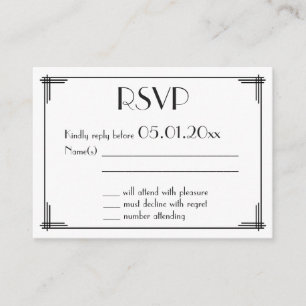 Tiny Black Gold Great Gatsby Art Deco Wedding RSVP Begleitkarte