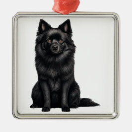 TINY BLACK SCHIPPERKE PUPPY HUND ORNAMENT AUS METALL