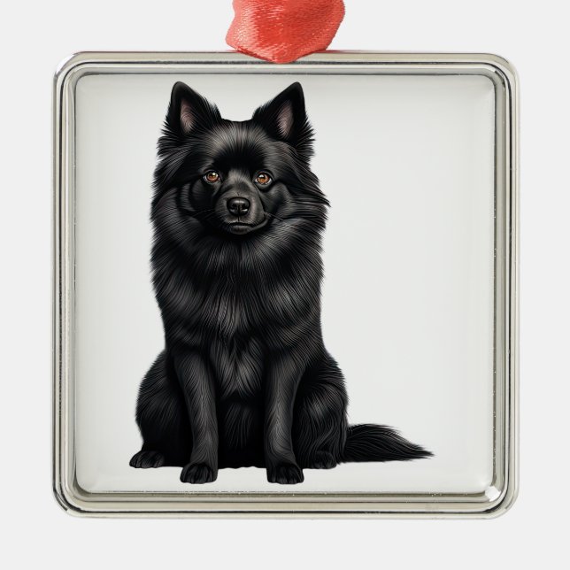 TINY BLACK SCHIPPERKE PUPPY HUND ORNAMENT AUS METALL (Vorne)