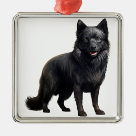 TINY BLACK SCHIPPERKE PUPPY HUND ORNAMENT AUS METALL