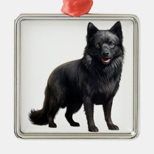 TINY BLACK SCHIPPERKE PUPPY HUND ORNAMENT AUS METALL