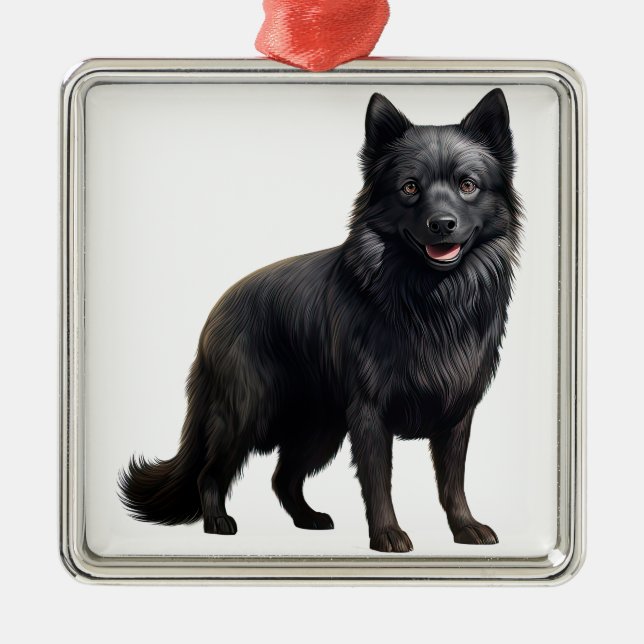 TINY BLACK SCHIPPERKE PUPPY HUND ORNAMENT AUS METALL (Vorne)