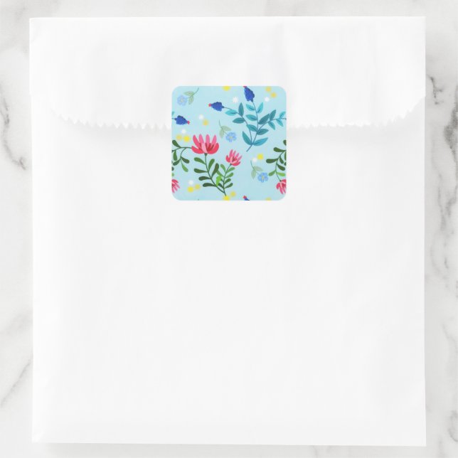 Tiny Bloom Blue Flowers Spring Garden Quadratischer Aufkleber (Tasche)