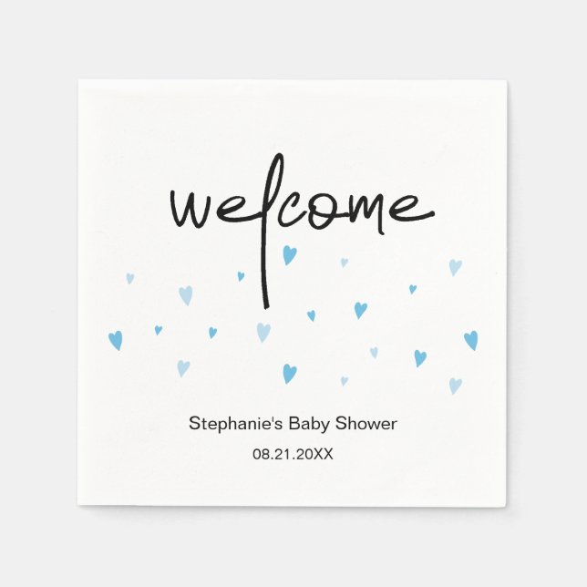 Tiny Blue Heart Sprinkled Baby Boy Duschpapier Serviette (Vorderseite)