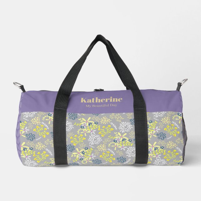 Tiny Bouquet Blume Gray Lavendel Duffle Bag (Vorderseite)