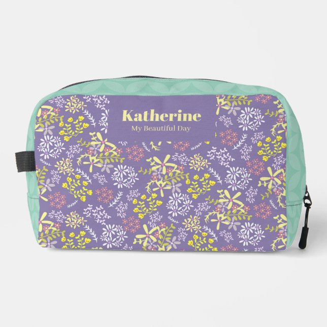 Tiny Bouquet Blume Lavender Aquamarin Waschbeutel (Vorderseite)