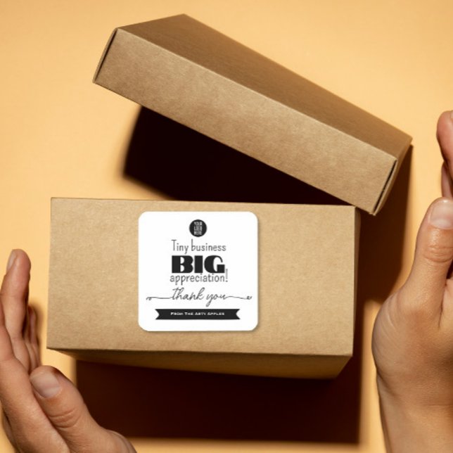Tiny Business Big Appreciation packaging Logo Quadratischer Aufkleber (Von Creator hochgeladen)
