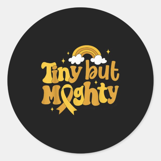 Tiny But Mighty Childhood Cancer Awareness Gold Ri Runder Aufkleber (Vorderseite)