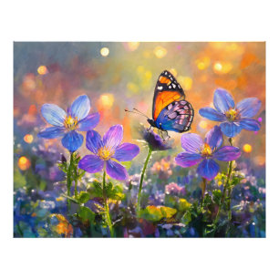Tiny Butterfly On Wildblumen bei Sunrise Fotodruck