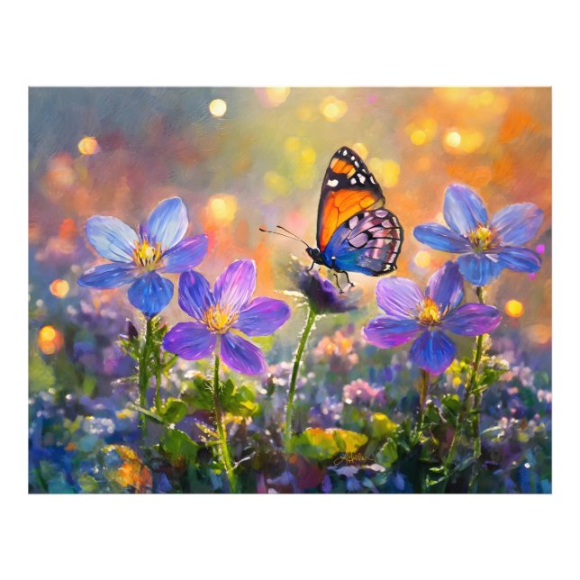 Tiny Butterfly On Wildblumen bei Sunrise Fotodruck (Vorne)