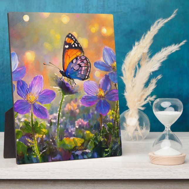 Tiny Butterfly On Wildblumen bei Sunrise Fotoplatte (Seite)