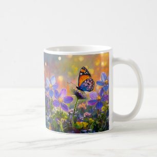 Tiny Butterfly On Wildblumen bei Sunrise Kaffeetasse