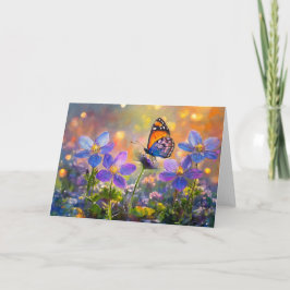 Tiny Butterfly On Wildblumen bei Sunrise Karte