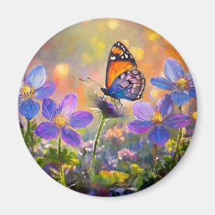 Tiny Butterfly On Wildblumen bei Sunrise Magnet