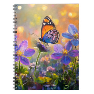 Tiny Butterfly On Wildblumen bei Sunrise Notizblock