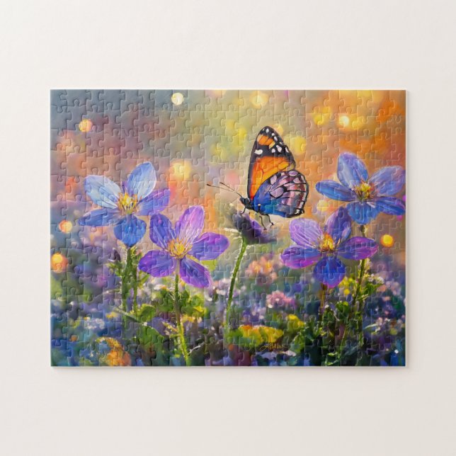 Tiny Butterfly On Wildblumen bei Sunrise Puzzle (Horizontal)