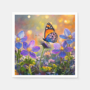 Tiny Butterfly On Wildblumen bei Sunrise Serviette
