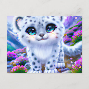 Tiny Chibi Happy Pastel Fluffy Snow Leopard Postkarte