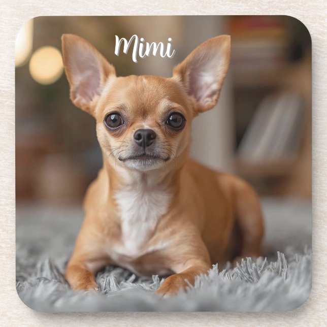 Tiny Chihuahua Personalisiert Beverage Coaster Set Getränkeuntersetzer (Vorderseite)