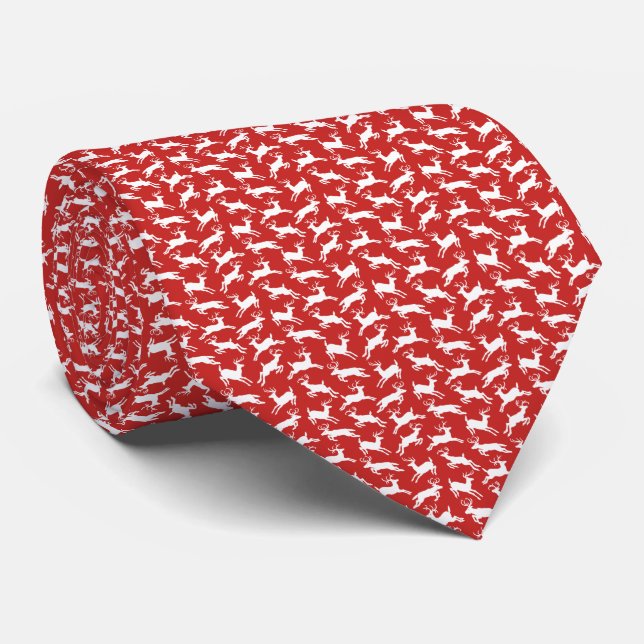 Tiny Christmas Reindeer on Red Pattern Novelty Krawatte (Gerollt)