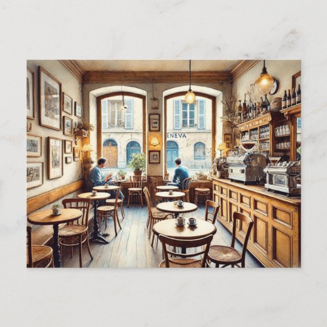 Tiny Coffeeshop in Genf Schweiz Postkarte (Vorderseite)