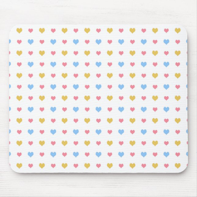 Tiny Colorful Hearful Pattern Pink Blau Gelb Mousepad (Vorne)