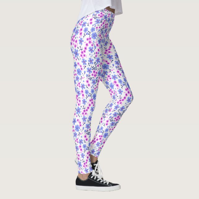 Tiny cute white blue pink floral pattern leggings (Rechts)