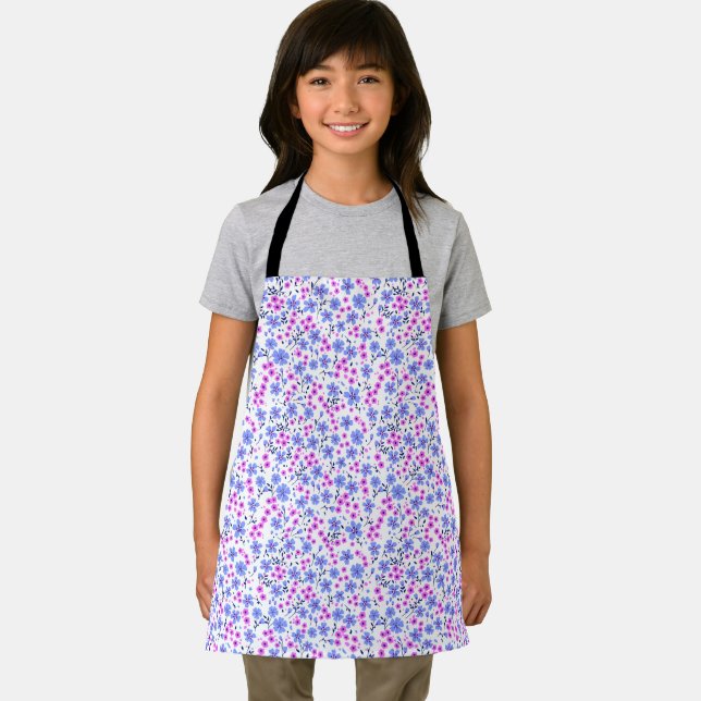 Tiny cute white blue pink floral pattern schürze (Insitu)