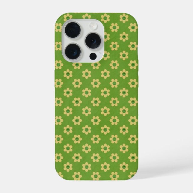 Tiny daisies ,happy face, mid green Phone Case iPhone Hülle (Rückseite)