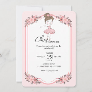 Tiny Dancer | Pink Floral Ballet Geburtstagsparty Einladung