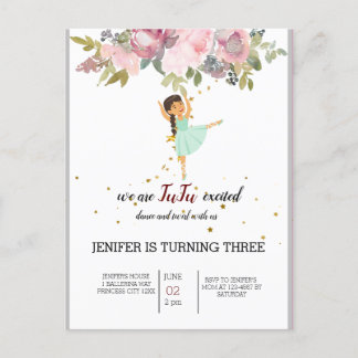 Tiny Dancer | Pink Floral Ballet Geburtstagsparty Einladungspostkarte