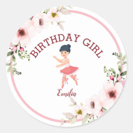 Tiny Dancer | Pink Floral Ballet Geburtstagsparty Runder Aufkleber