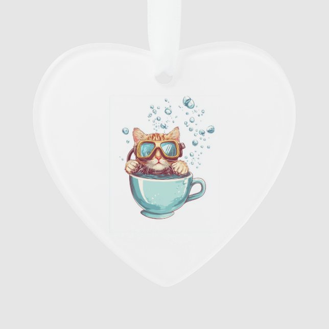 Tiny Diver Cat � Funny Scuba Kitty Tea Lover Ornament (Vorderseite)