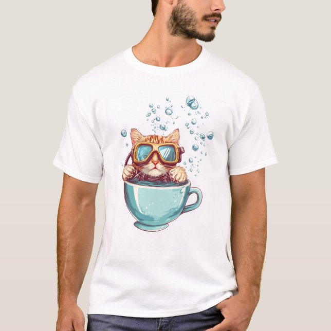 Tiny Diver Cat � Funny Scuba Kitty Tea Lover T-Shirt (Vorderseite)