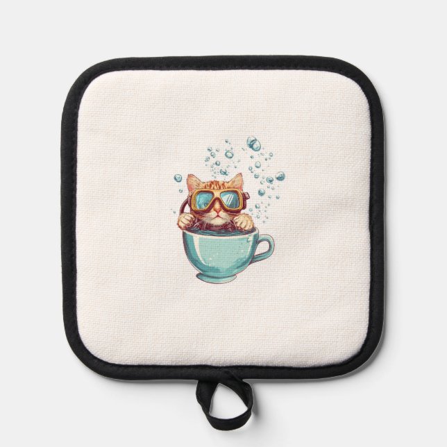 Tiny Diver Cat � Funny Scuba Kitty Tea Lover Topflappen (Vorderseite)