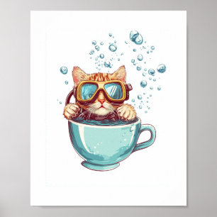Tiny Diver Cat - Funny Scuba Kitty Tee Lover Poster