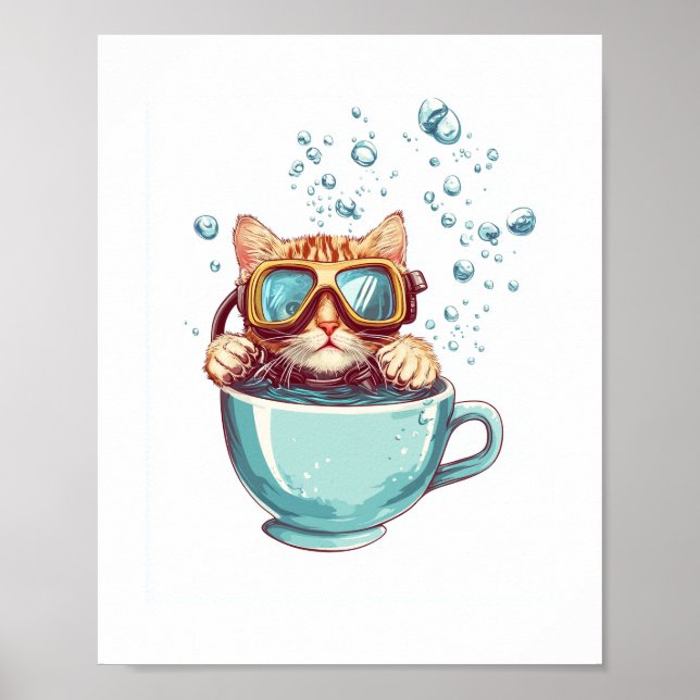 Tiny Diver Cat - Funny Scuba Kitty Tee Lover Poster (Vorne)