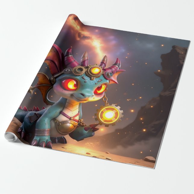 Tiny Dragon, Big Time Energy – The Ember Clockling Geschenkpapier (Ungerollt)