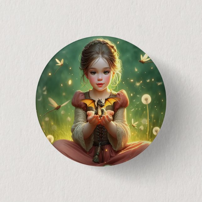 Tiny Dragon Keeper mit Schmetterlingen Button (Vorderseite)